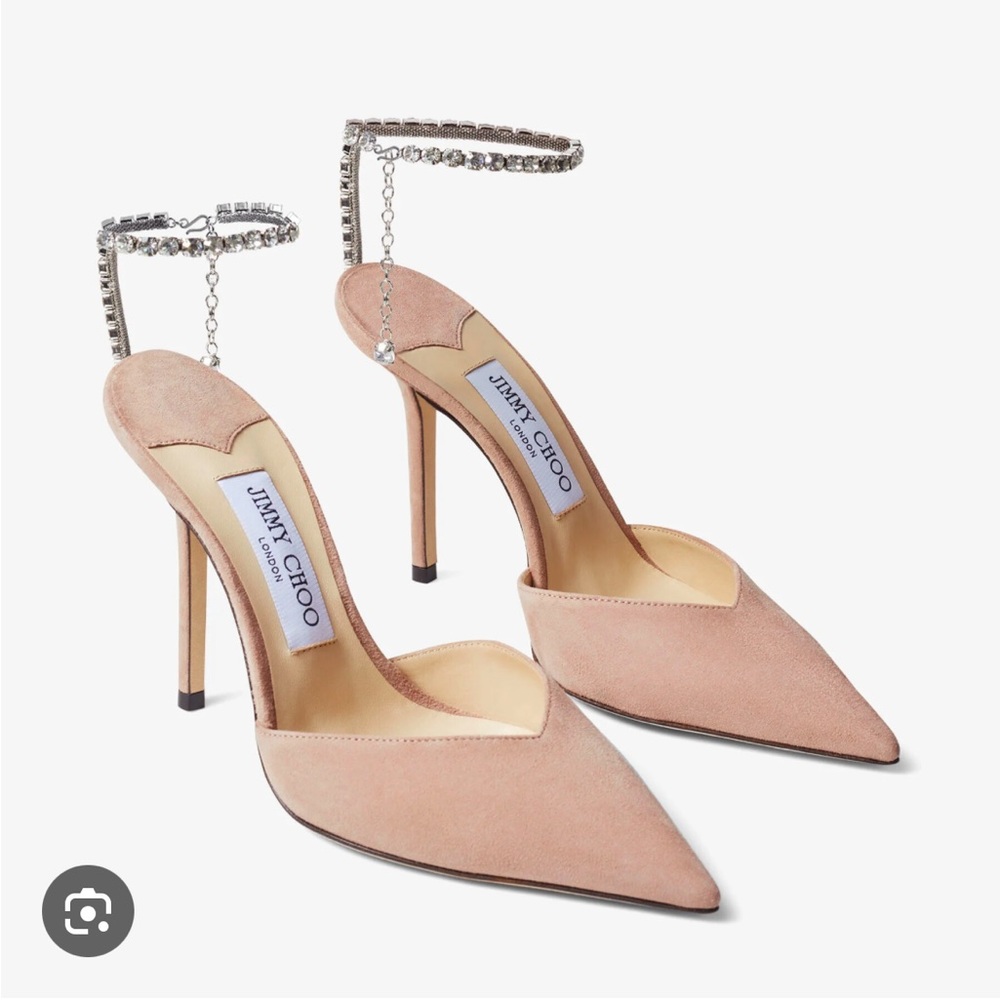 Jimmy CHOO Saeda 100 crystal-embellished suede pumps in Ballet pink/crystal
